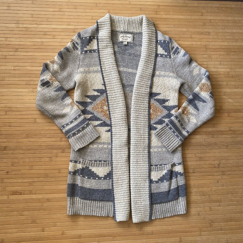 Lucky Brand Open Front Cardigan with Western Print